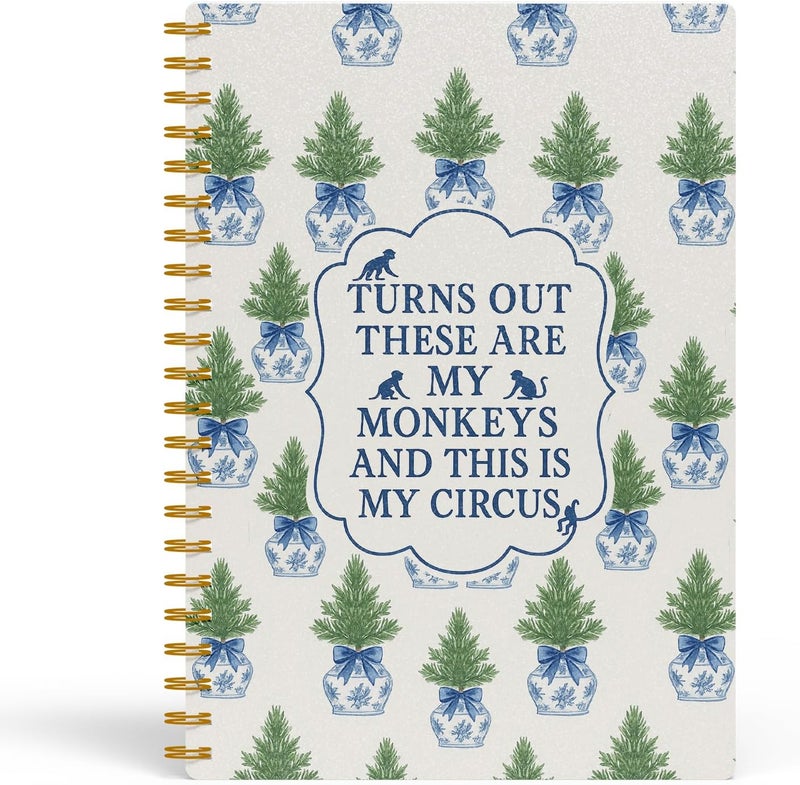EKGJW Funny Notebooks for Work,Blue Chinoiserie Monkey Quote Journal, Funny Boss Day Gifts, Boss Gifts for Men Women, Funny Gifts for Boss, Boss Office Decor, Spiral Notebook 5.5x8.3 Inch - Image 1